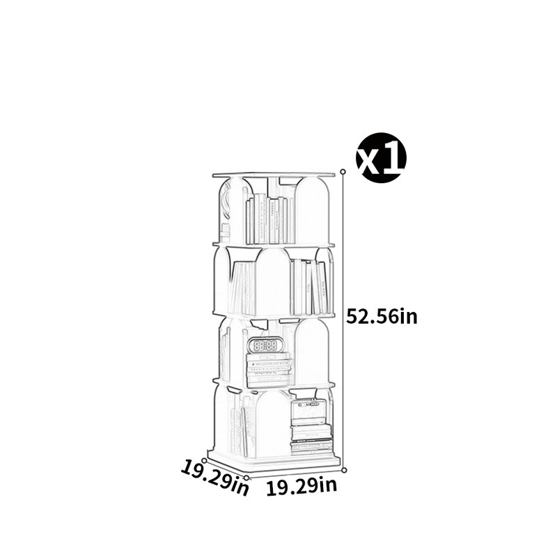Bibliothèque rotative de style moderne, Gris clair, (4 tablettes) H 52,56 po x l 19,29 po x P 19,29 po