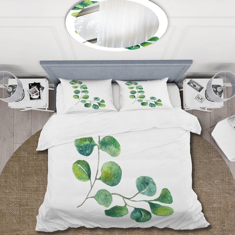 Green Eucalyptus Branches II - Ensemble de housse de couette traditionnel - Microfibre de polyester