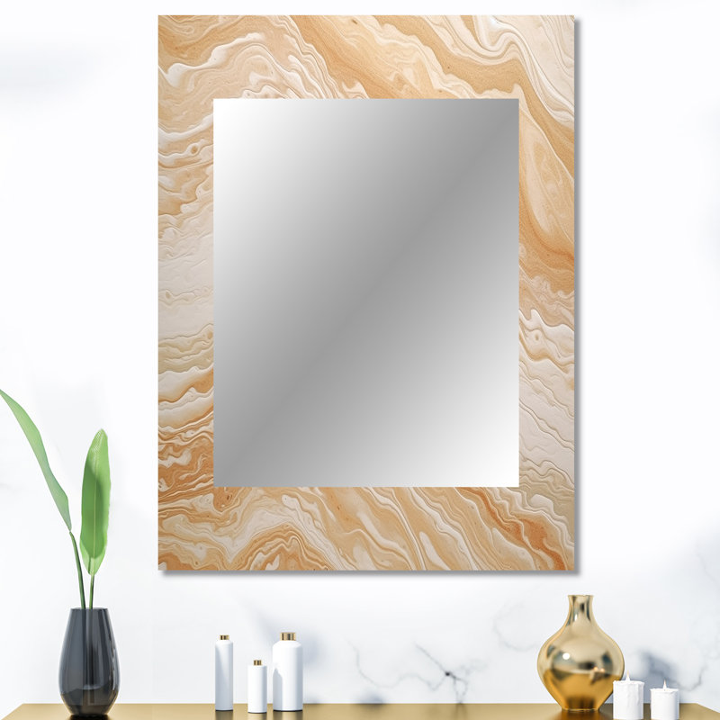 Cream Marbled Melody II - Abstract Unique Wall Mirror, Beige Mirror, Printed Metal Art, 40" x 30"