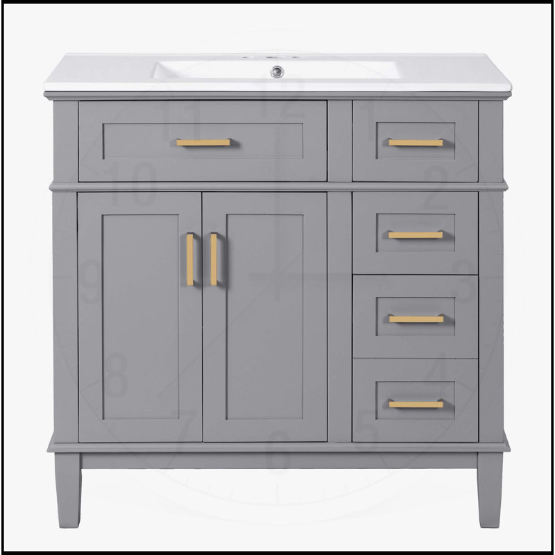 Modern Bathroom Vanity with Ceramic Sink and Multiple Storage Options for Enhanced Functionality, Gray