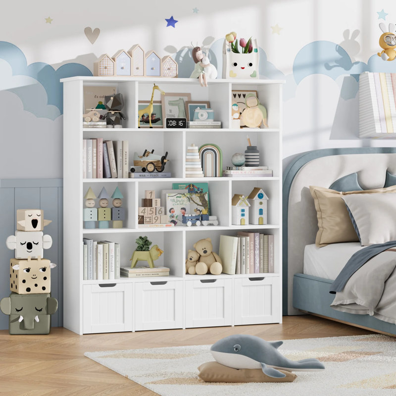 Kirklyn 6-Tier Bookshelf and Toy Organizer, White, (5 Shelves) 57.5"H x 49.4"W x 13"D