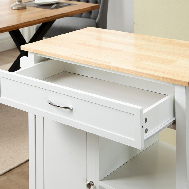 Kitchen Island Cart, Rolling Kitchen Island With Storage, Solid Wood Top, Drawer