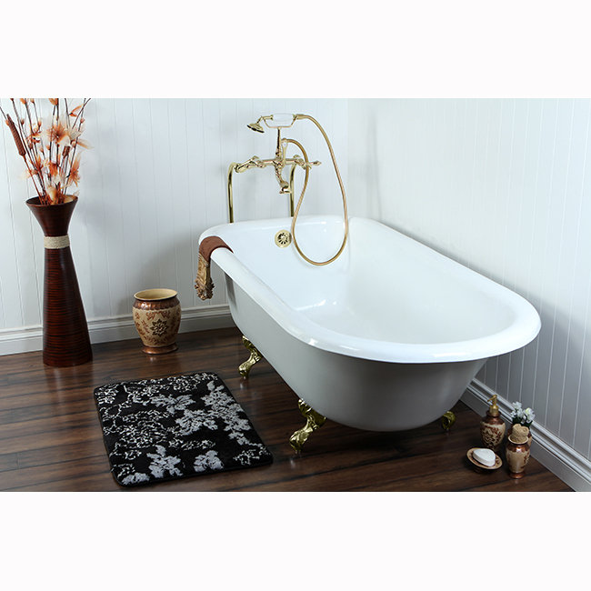Baignoire sur pattes ovale en fer forgé rectangulaire 67 pouces Kingston Eden (sans perçage de robinet), Laiton poli