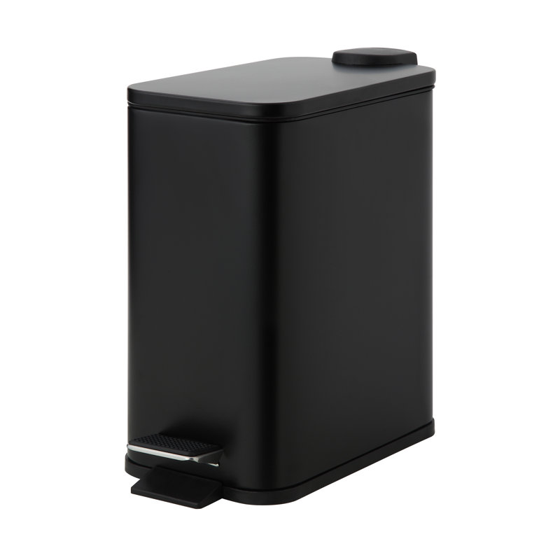 Poubelle à pédale rectangulaire 5 litres / 1,32 gallons avec seaux intérieurs en plastique, Noir
