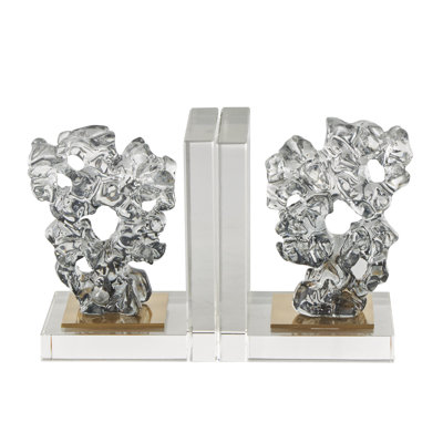 Cole And Grey Glass Handmade Freeform Decorative Bookends With Clear Gold Supports