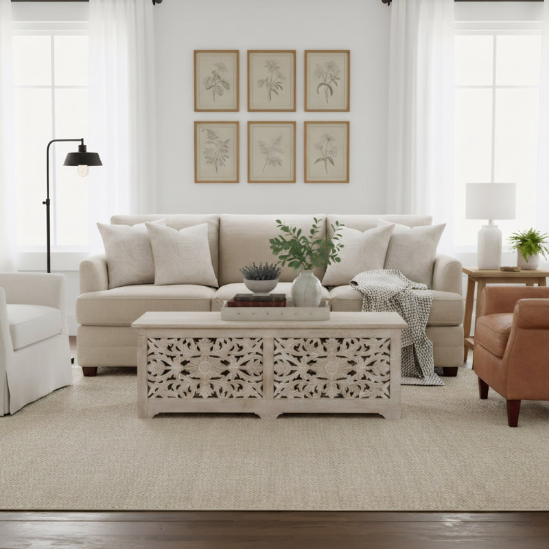Banc de rangement en bois massif Harleen, Blanc