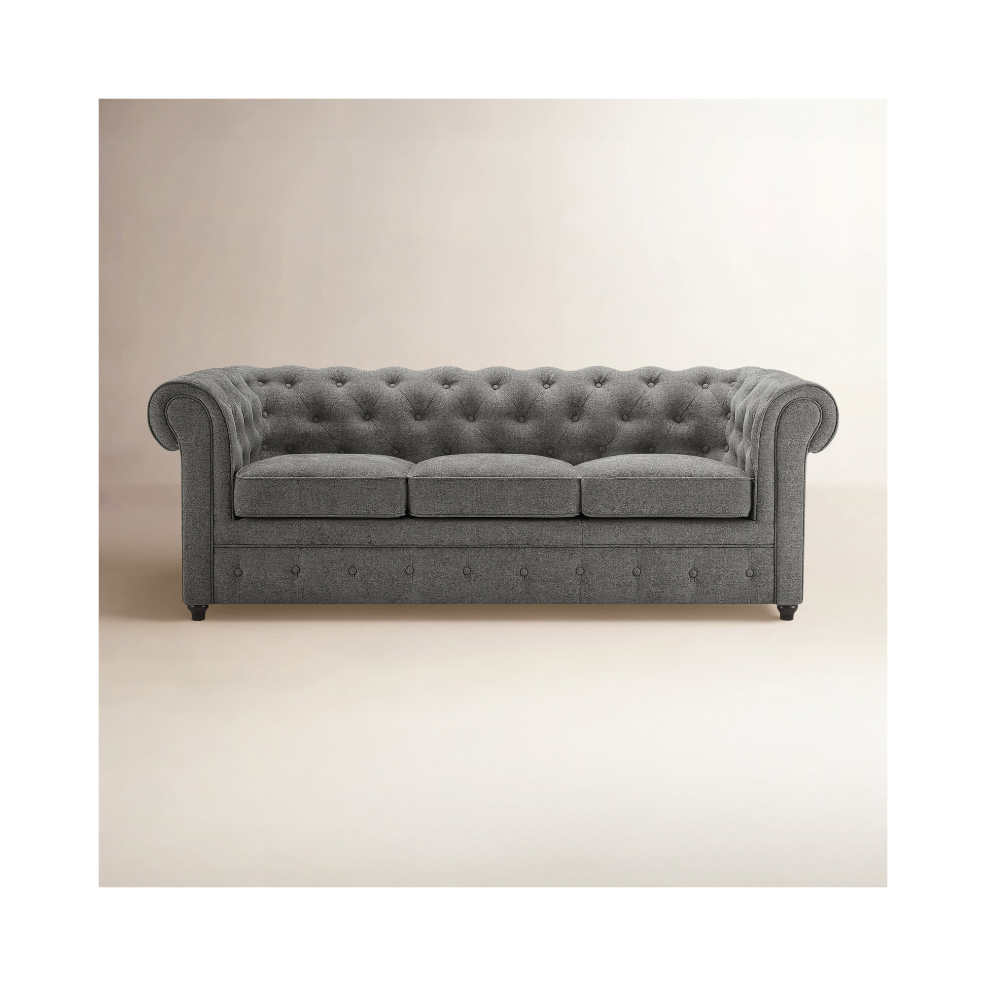 Caigan 79.13'' Chesterfield Tufted Sofa, Milo Fossil Performance Chenille