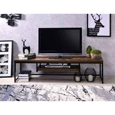 Compact Weathered Oak & Black Metal Tv Stand For Tvs 50" Led With Look And Frame