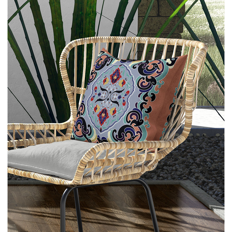 Soft Square Escape Broadcloth Pillow With Removable Cover in Orange Blue, 16" H x 16" W