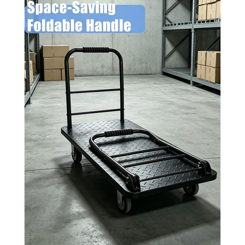 Chariot à plate-forme robuste de 2700 lb, chariot à plat en acier 48 x 24 avec 2 poignées amovibles et roues pivotantes de 6 po pour l'entreposage et l'utilisation industrielle