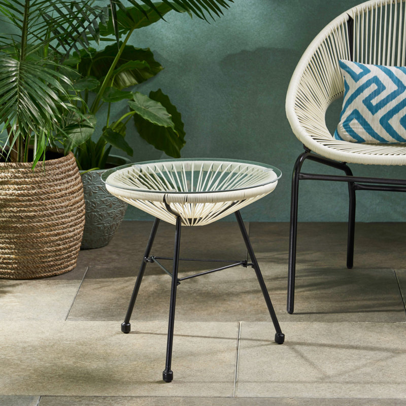 Modern and stylish side table with tempered glass top, White