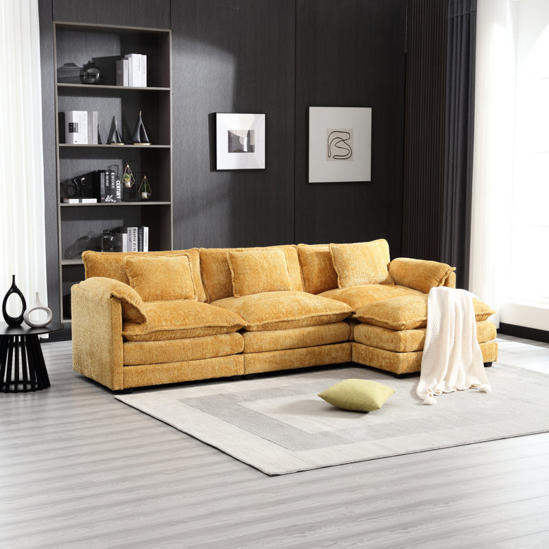 Oversized Sectional Sofa Cloud Couch for Living Room, Modern Chenille L Shaped Couch, Comfy Modular Sofa Sleeper with Moveable Ottoman & Memory Foam