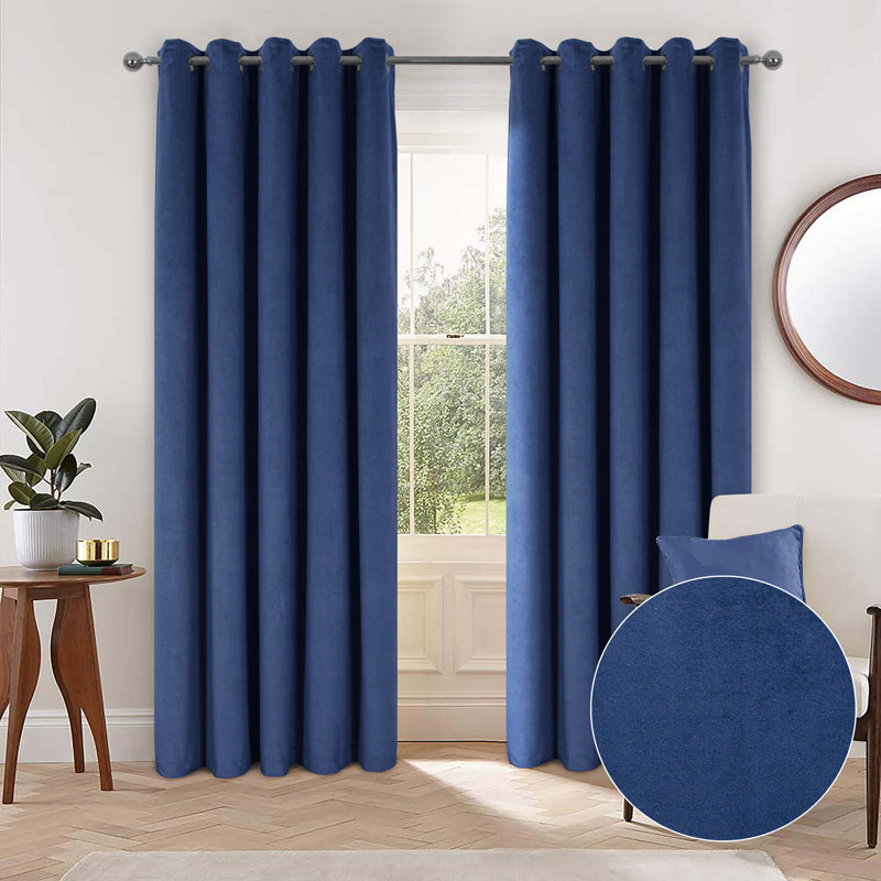 Meghann Eyelet Room Darkening Thermal Curtains, Navy, 165 W x 229 D cm