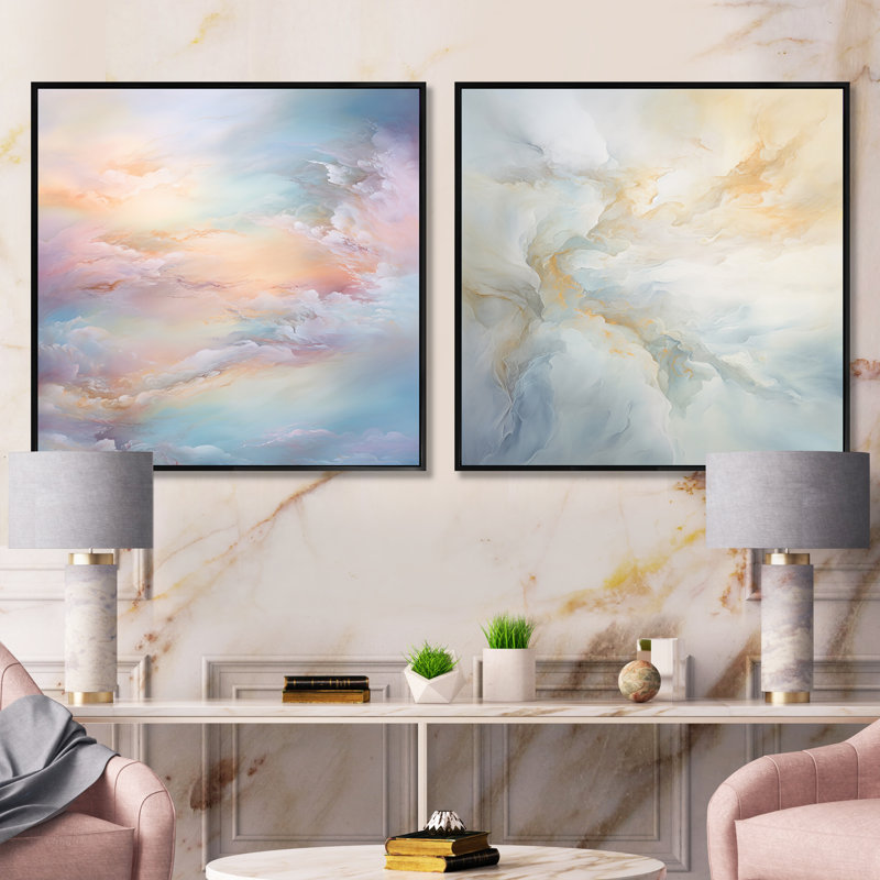 «Clouds Charm», ensemble de 2 collages carrés, Cadre flottant noir, H 16 po x l 33 po