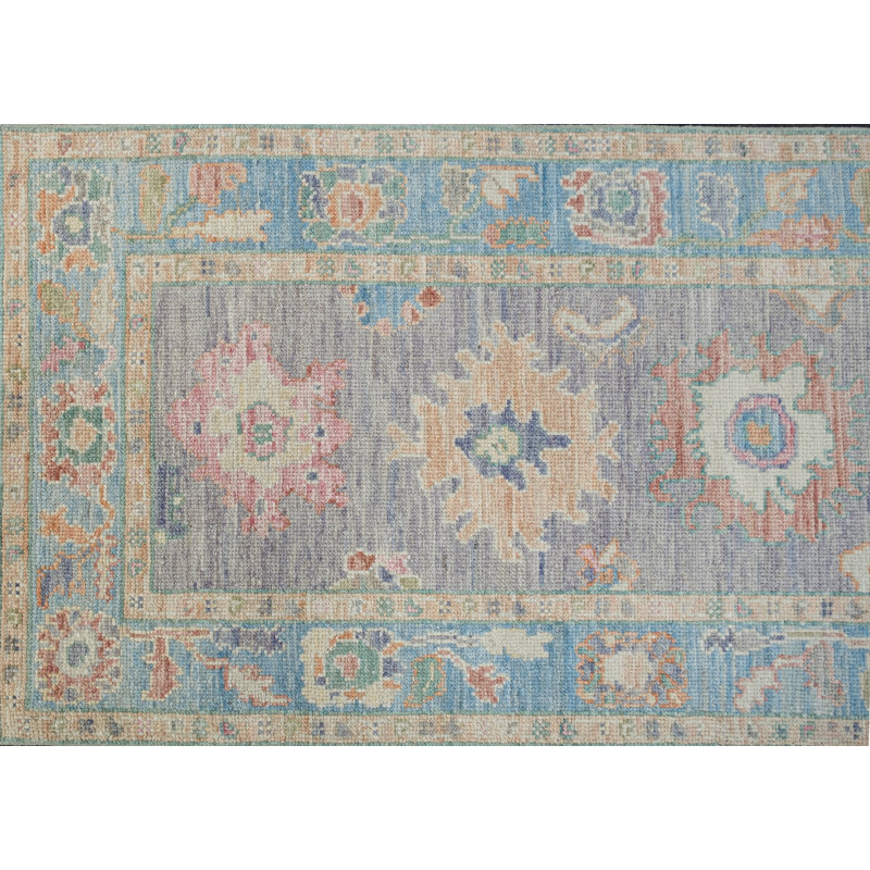 Zaveon Hand Knotted Wool Area Rug in Gray