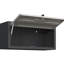 Armoire de rangement de garage en métal - robuste. Vaste espace pour les outils, serrure sécurisée, ouverture hydraulique. 11,95 po L 13,32 po x P 29,49 po. Noir + gris. Garage moderne avec outils noirs et gris, atelier.-327690094