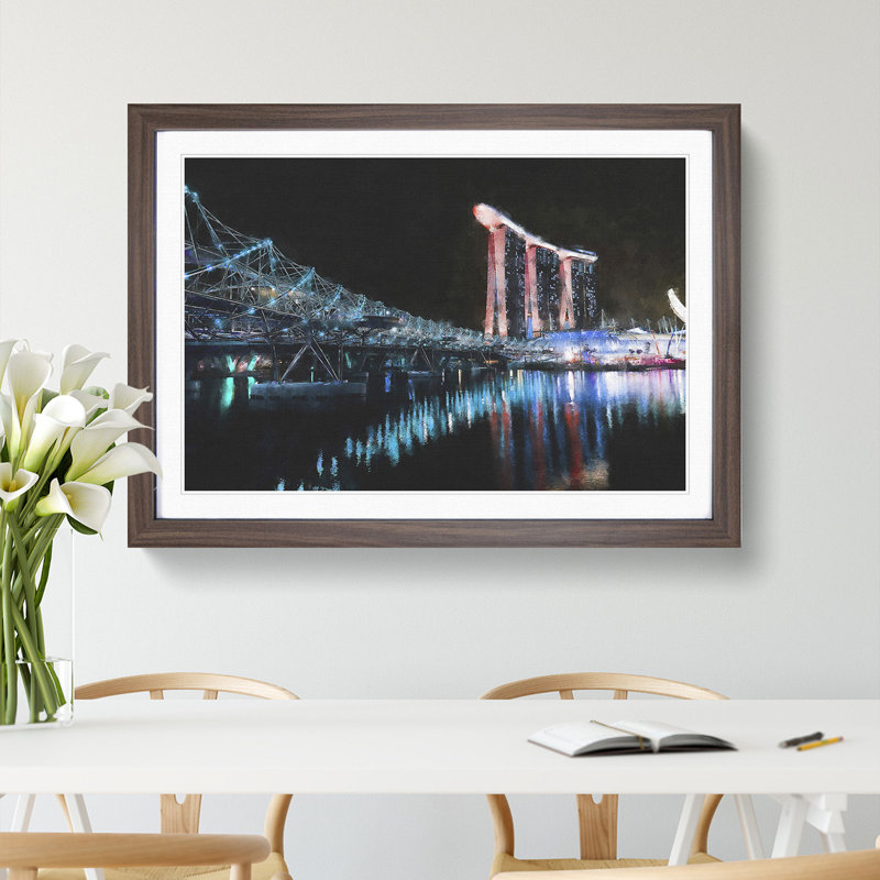 Helix Bridge at Marina Bay in Singapore - Picture Frame Graphic Art, Walnut Framed, 48cm H x 65cm W x 2cm D