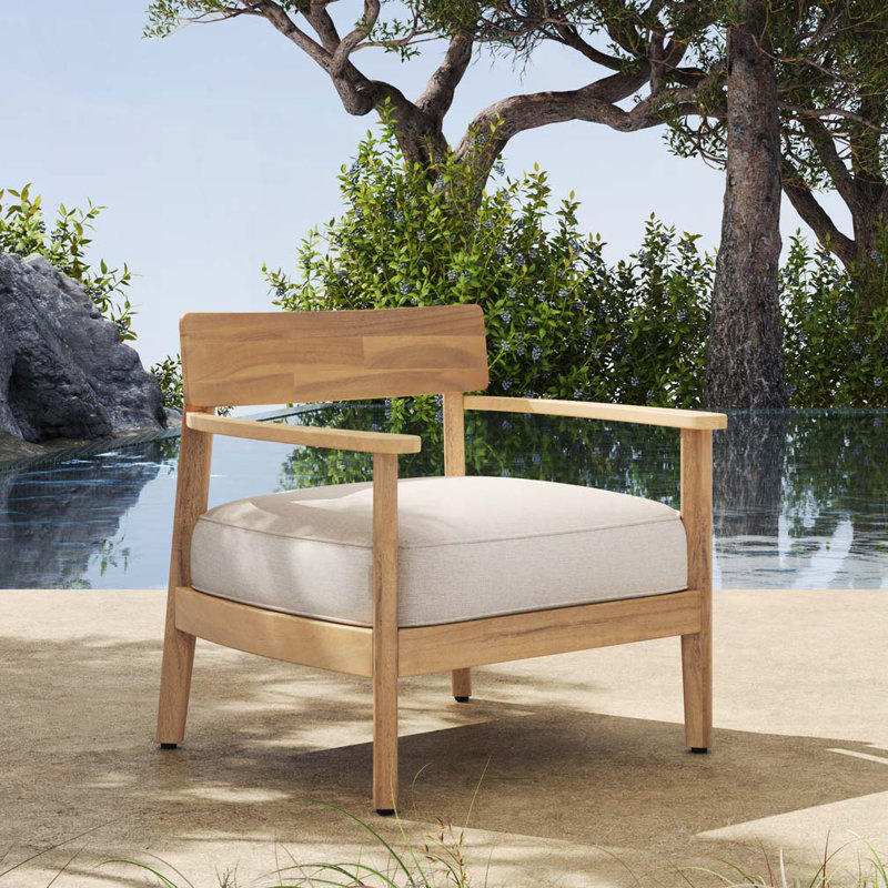 Fauteuil club d'extérieur en bois d'acacia avec coussin de siège