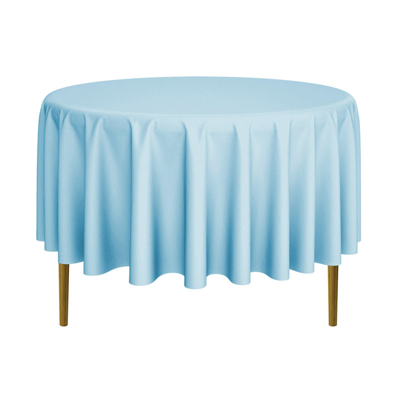 Baby Blue Round Polyester Fabric Tablecloth, 90 Inch Diameter