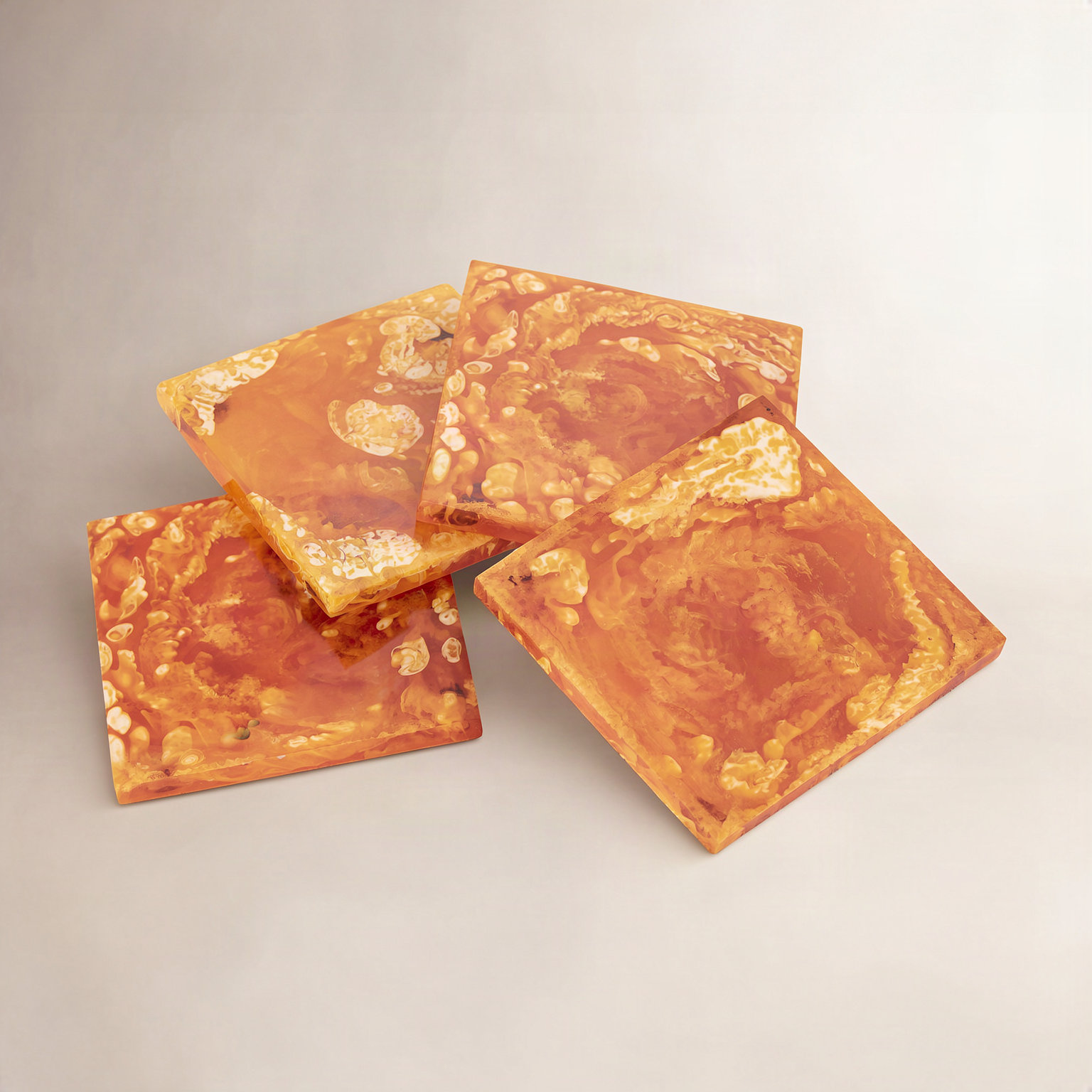 Square Resin Coaster Set, Orange