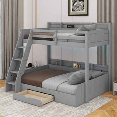 Twin Over Full Bunk Bed With Charging Station And A Drawer