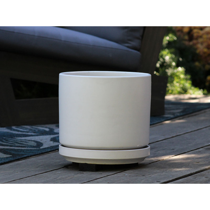 Pot de fleurs moderne de style mi-moderne avec soucoupe amovible, petit pot en grès - Intérieur, Taupe pastel