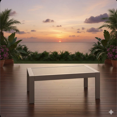 Table basse d'extérieur en métal toutes saisons 43 po x 24 po avec plateau d'aspect bois et structure kaki