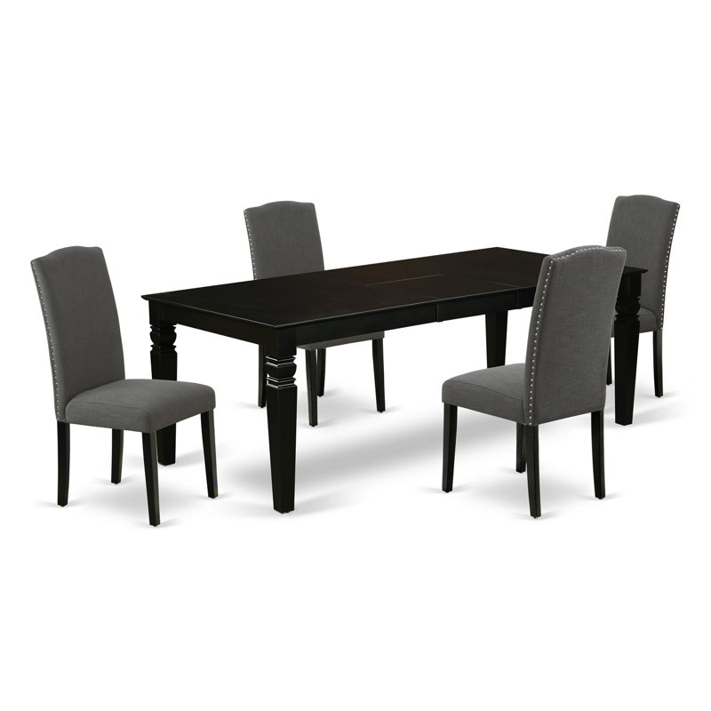 Ensemble de salle à manger 5 pièces comprenant une table de salle à manger rectangulaire avec feuille papillon et 4 chaises rembourrées en tissu Gotham Linen noir