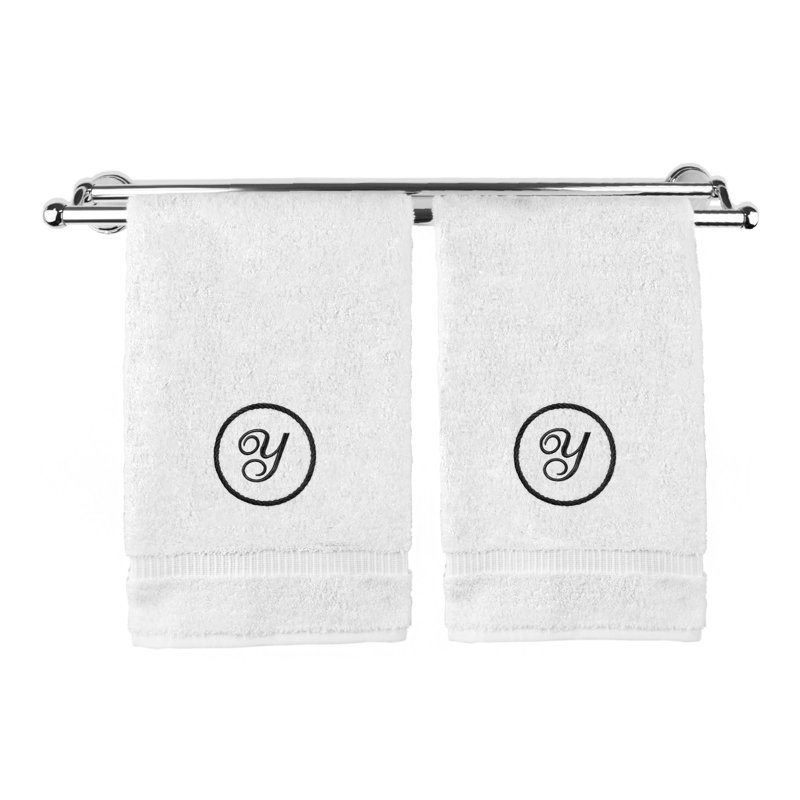 Essuie-mains monogramme - ensemble de 2 - lettre à motif circulaire, Y, Blanc / noir