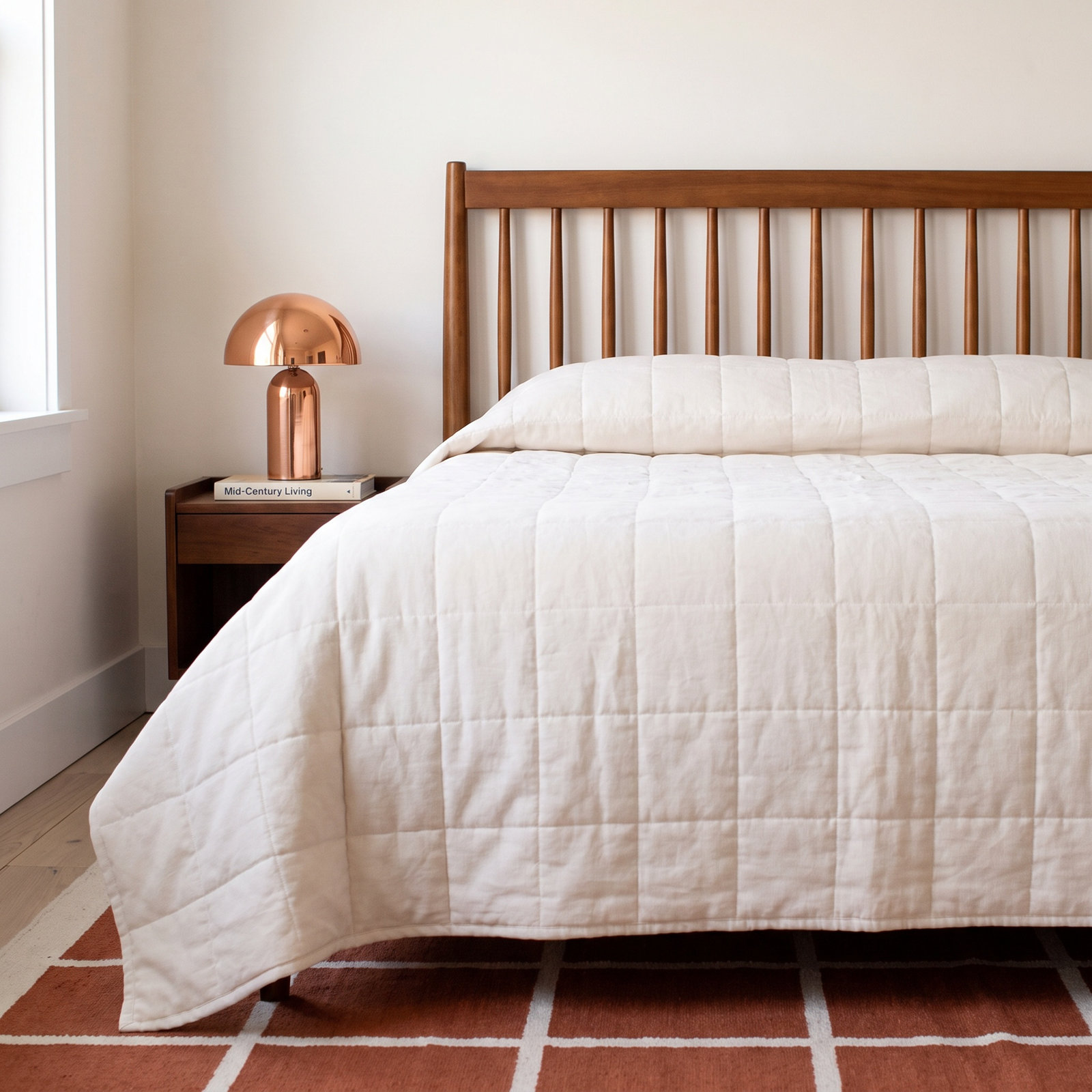 French Linen Box Stitch Quilt, Cream, Queen Quilt