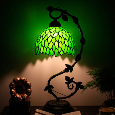 Lampe de table en verre coloré Tiffany lampe de lecture banquier vert Wisteria W8H20 pouces S523 World Menagerie LAMPS salon chambre bureau bureau café commode bibliothèque bureau chevet cadeau artisanat