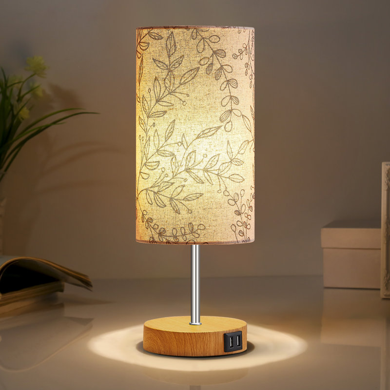 Lampe de table USB à contrôle tactile 15 po Keaisa, Couleur du bois, Beige