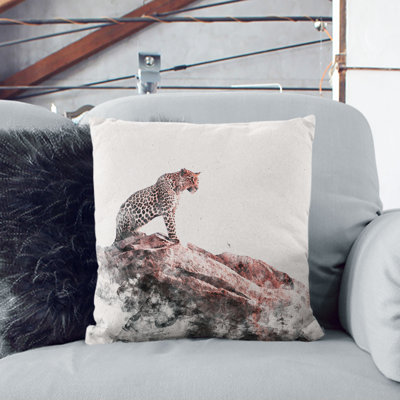Leopard upon the Rock Watercolour Cushion with Filling
