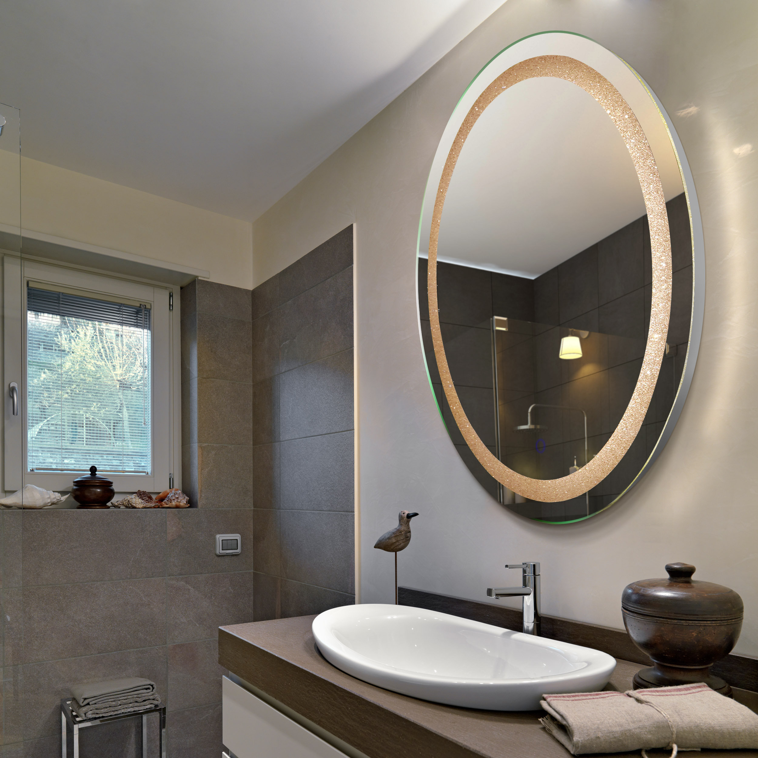 Everly Quinn Hilton Crystal Oval Backlit LED Lighted Bathroom Mirror ...