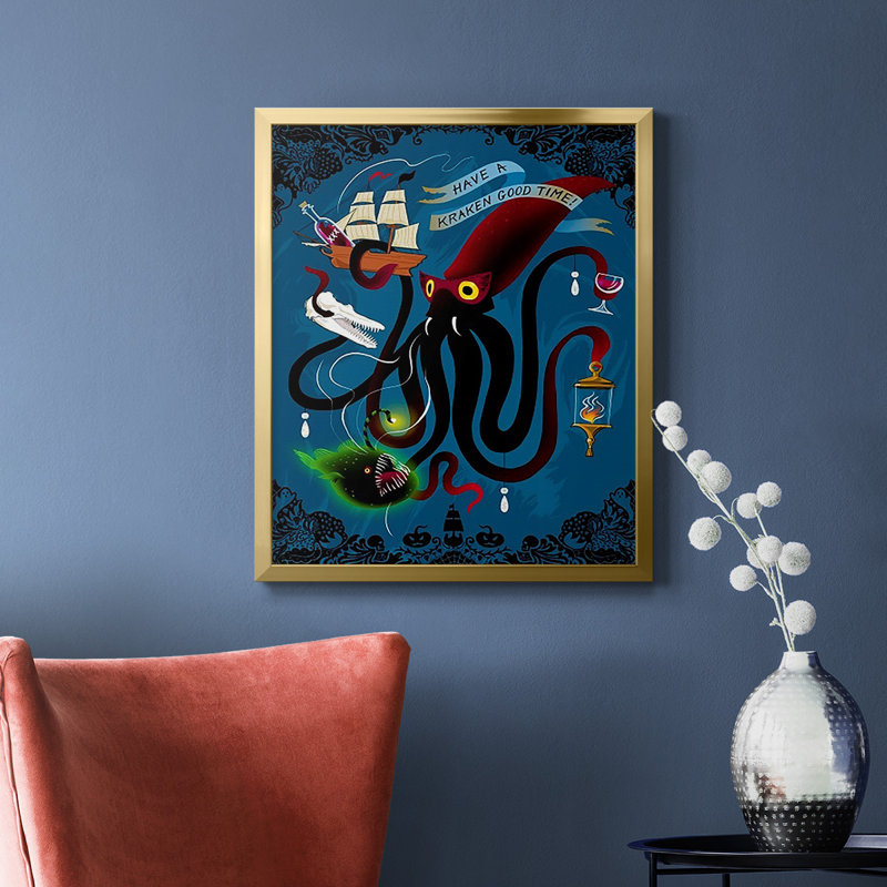 Toile de qualité supérieure avec des lustres de céphalopodes Spooky - prêt à être accroché, Or, H 20 po x l 16 po