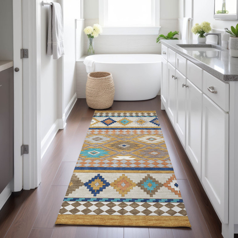 Machine Washable Indoor/Outdoor Chantille ACN2519 Southwest Rug, Gold, Runner 2'3" x 7'6"