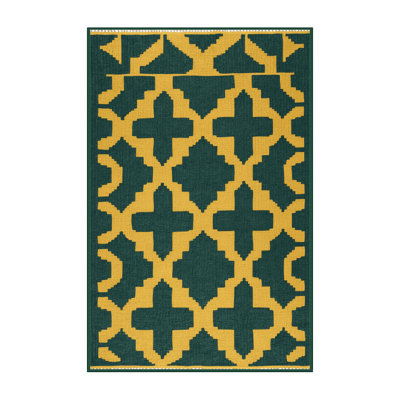 Machine Washable Trellis Green Area Rug