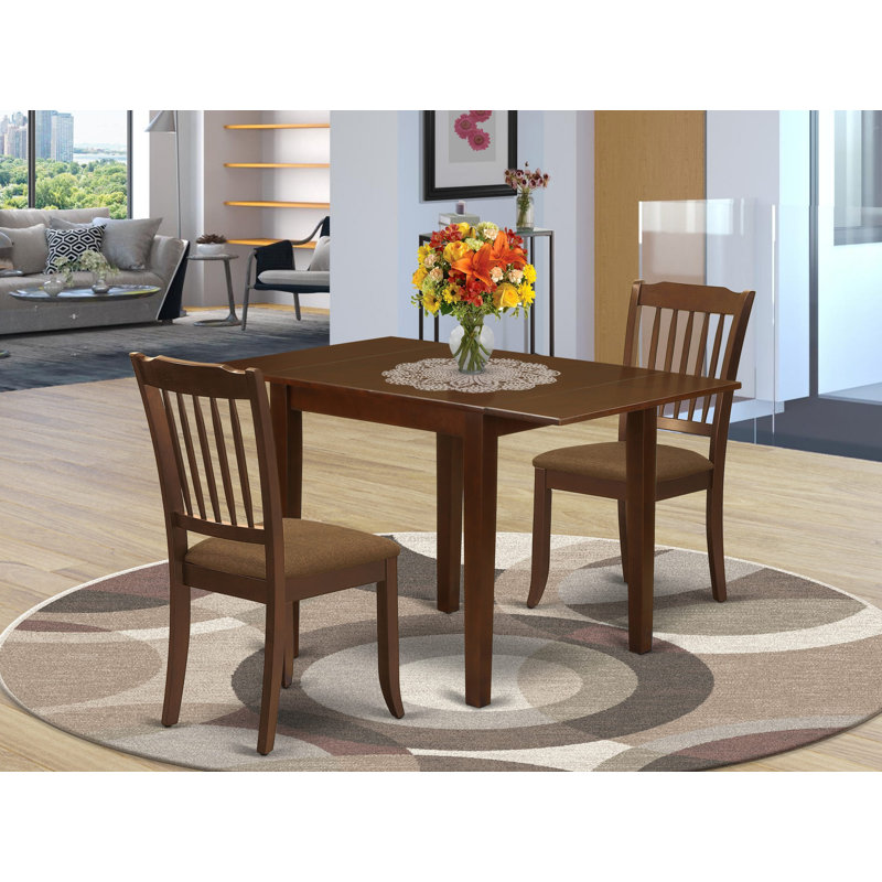 Sherwinn Drop Leaf Solid Wood Dining Set, Mahogany, Mahogany, 3 Pieces: Table, 2 Chairs
