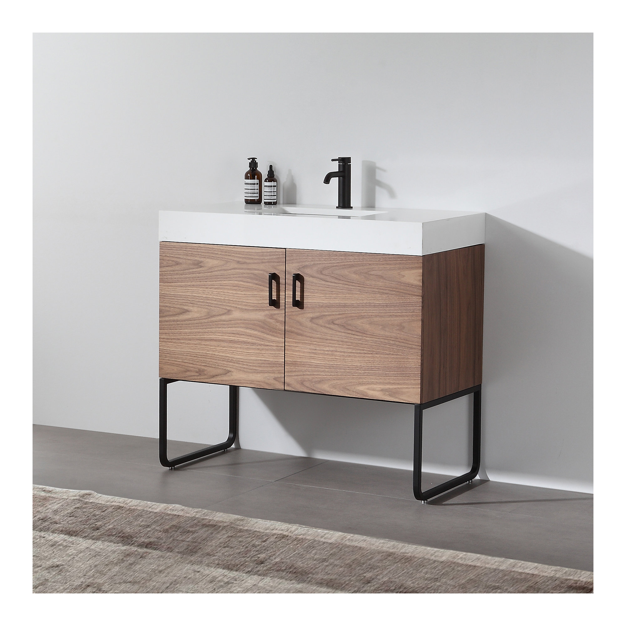 Keena 36'' Natural Wood Veneer plywood Single Bathroom Vanity with Engineered Quartz Top, Walnut
