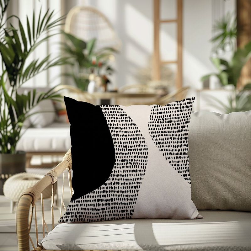 Coussin carré intérieur / extérieur pia, H 15 po x l 15 po, Blanc cassé / noir