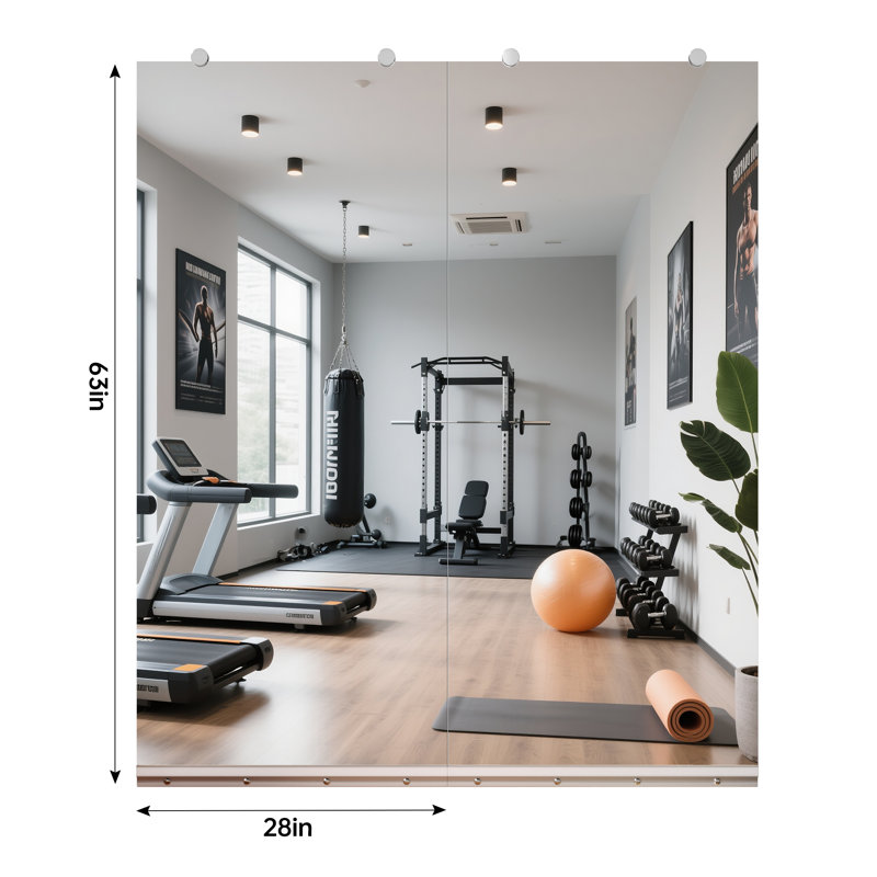 Miroir pleine grandeur en verre trempé - Grand miroir mural rectangulaire pour la salle de sport, le studio de danse et le salon - Incassable, réflexion HD, facile à installer
