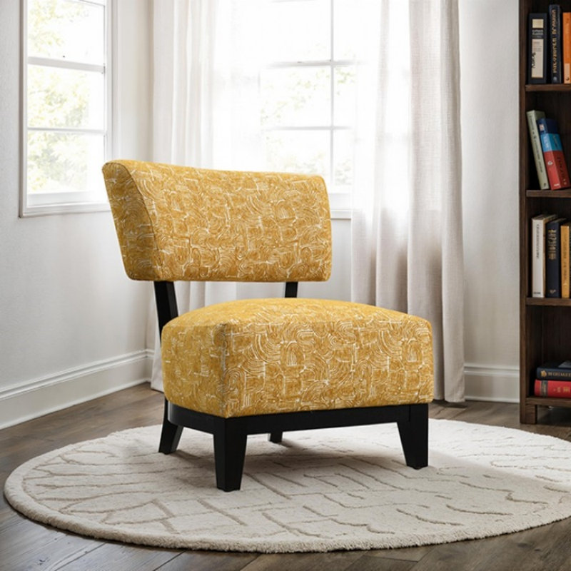 Fauteuil d'appoint rembourré avec dossier incliné Swirle, Jaune