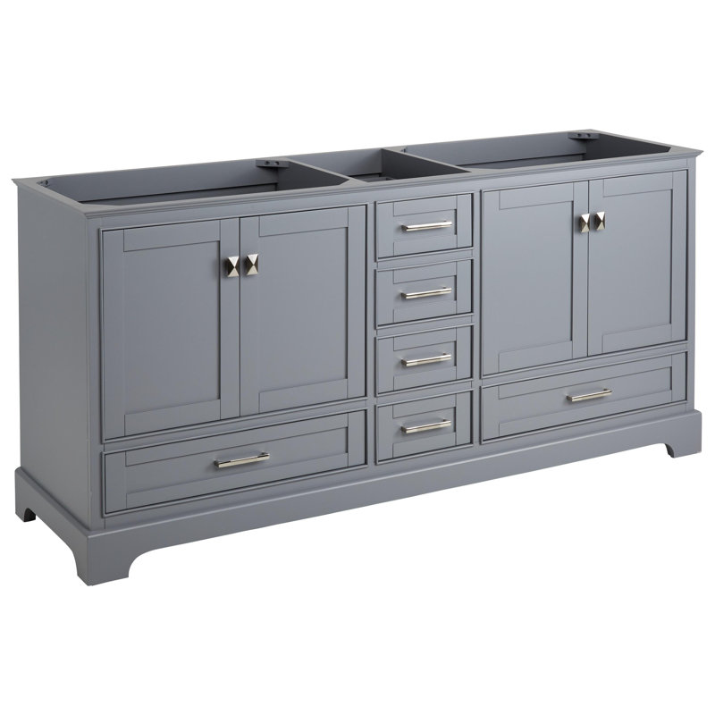 Quen 72" Freestanding Double Basin Vanity Set with Cabinet, Vanity Tops, Gray, Arctic White Quartz, 8" Widespread