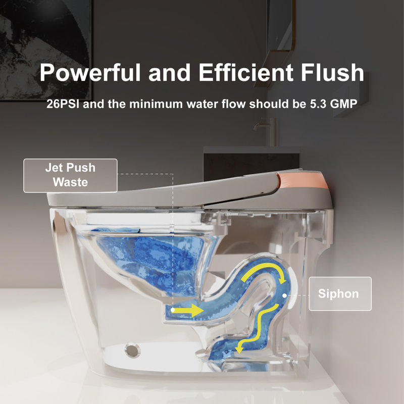 Unikoo Smart Toilet - Auto Open/Close, One Piece Elongated Design, Led Display Ada Compliant Comfort Height Toilet, Foot Sensor Flush, Auto Flush System, Heated Seat, Night Light For Modern Bathroom