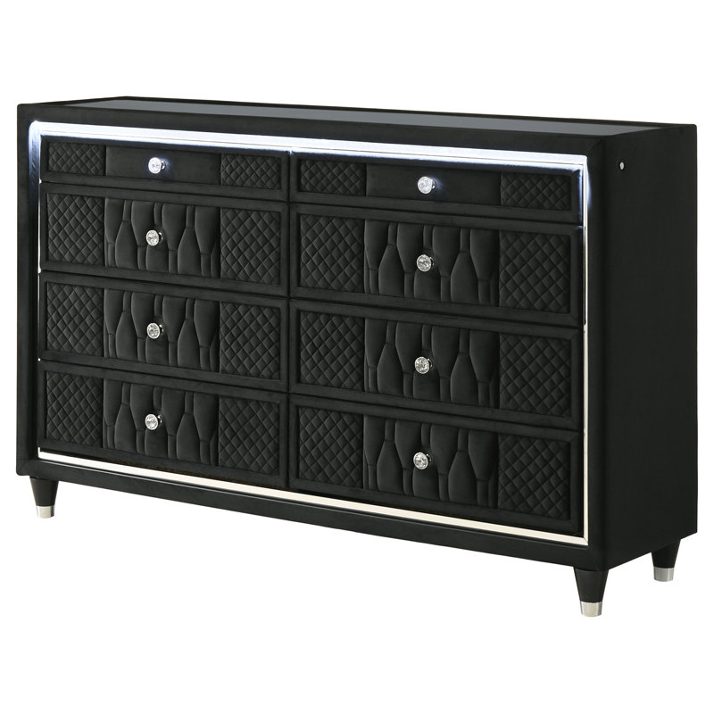 Castiglione 8-Drawer LED Bedroom Dresser Cabinet Black
