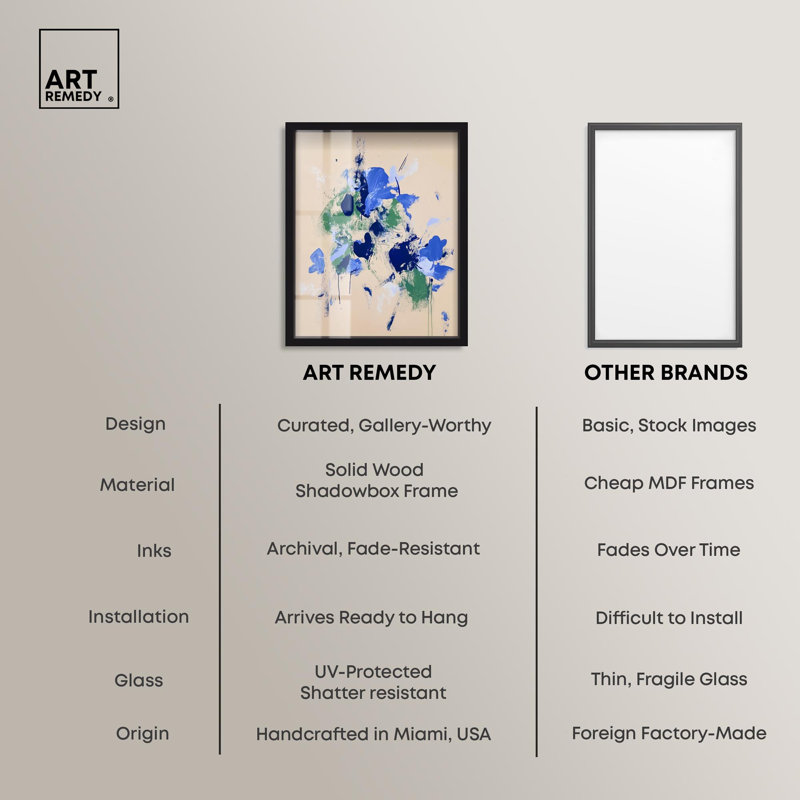 «Sapphire Scrawl Shadowbox Print Western Floral Art» par Art Remedy, H 21 po x l 17 po, Noir