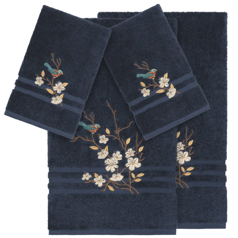 Spring Time 4 Piece Turkish Cotton Towel Set, Midnight Blue