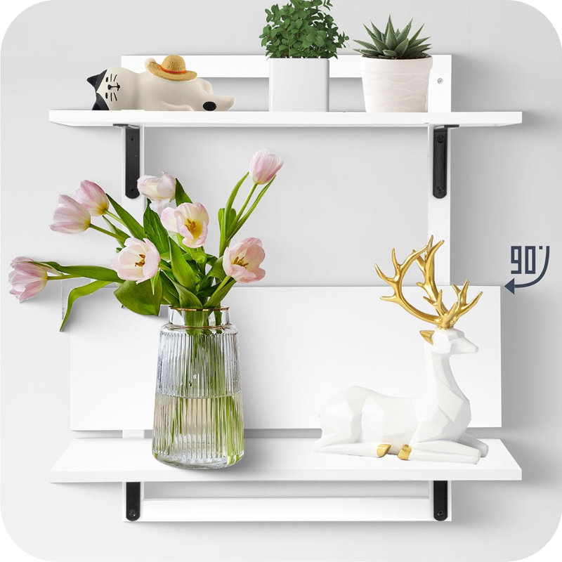 23.6-Inch Floating Shelves For Wall, 3-Tier Wooden Wall Mounted Shelves With Foldable Brackets, Heavy-Duty Storage For Kitchen, Living Room, Bedroom, Bathroom
