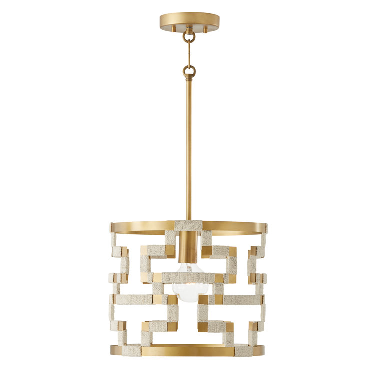 1 - Light Bleached Natural Jute/ Patinaed Brass Unique/Statement Pendant