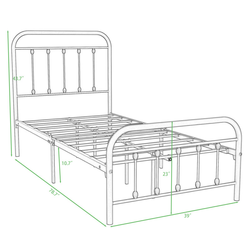 Assunta Metal Platform Bed with Headboard, Twin